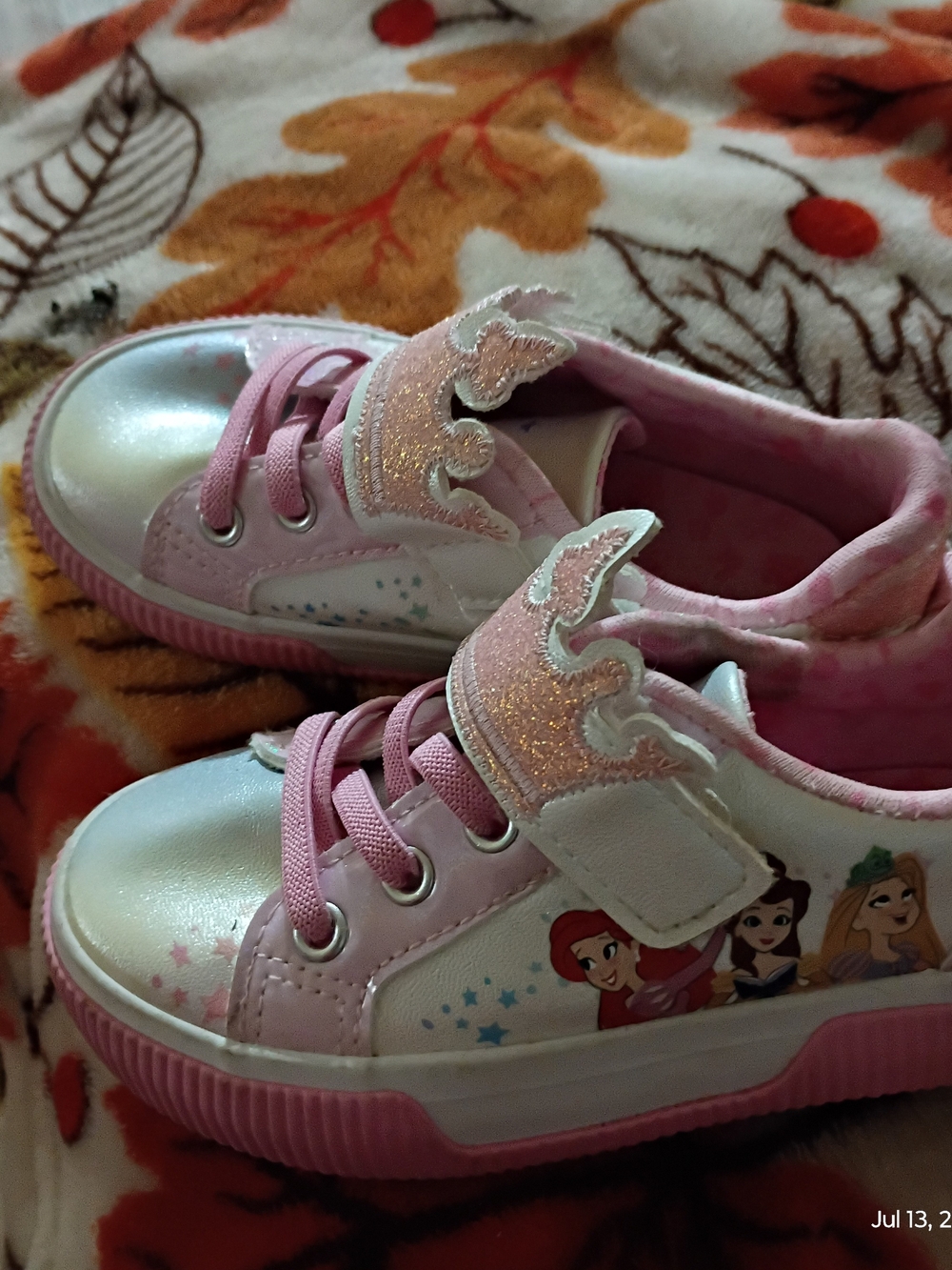 Disney Pink and White Princess Glitter Lace-Up Sneakers